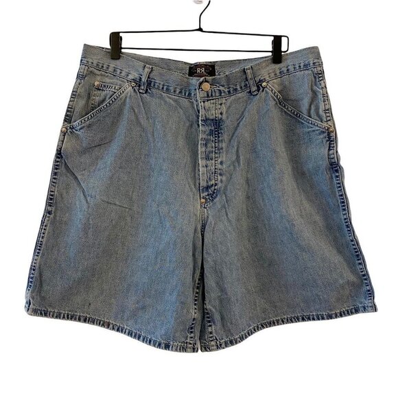 RRL Ralph Lauren Mens Denim Jean Shorts Blue Flat Front Pockets Button Fly 35 - Picture 1 of 10